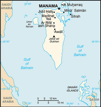 Map of Bahrain description: Middle East, archipelago in the Persian Gulf,