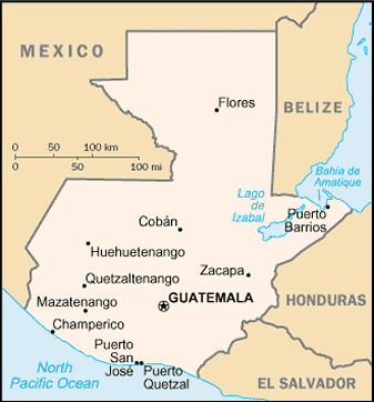 Map of Guatemala description: Central America, bordering the North Pacific 