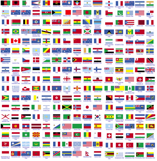 All the world's flags, representing every country and many dependent 